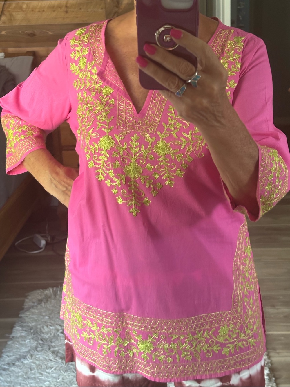 Gretchen Scott Women's Pink Embroidered Tunic Top